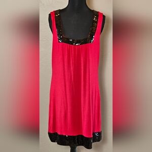 🎉Host Pick🎉 [EXPRES] Mini Red Dress ○● Black Sequin Neckline & Trim《L》